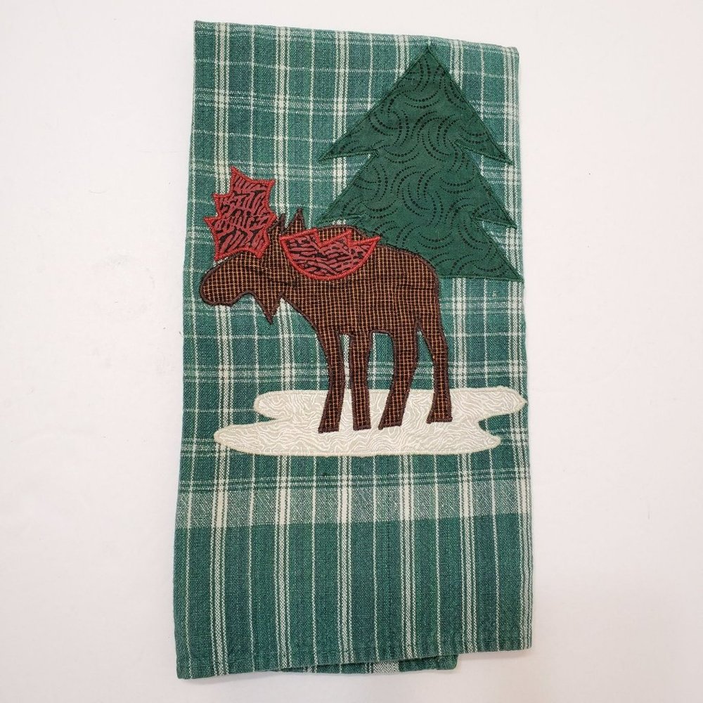 Applique Moose Kitchen Towel, Forest Green, Cabin decor, Lodge decor, Gingham